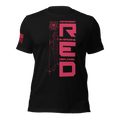 Black “Remember Everyone Deployed R.E.D.” USCG T-shirt front with red vertical helicopter graphic