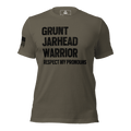 Army green t-shirt featuring "GRUNT JARHEAD WARRIOR" text, with an American flag on the sleeve