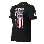 Black heather t-shirt, angled right, featuring a soldier silhouette graphic and DIA logo.