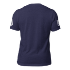 Midnight navy t-shirt, rear view, featuring a white DIA logo and a white American flag on the sleeves.