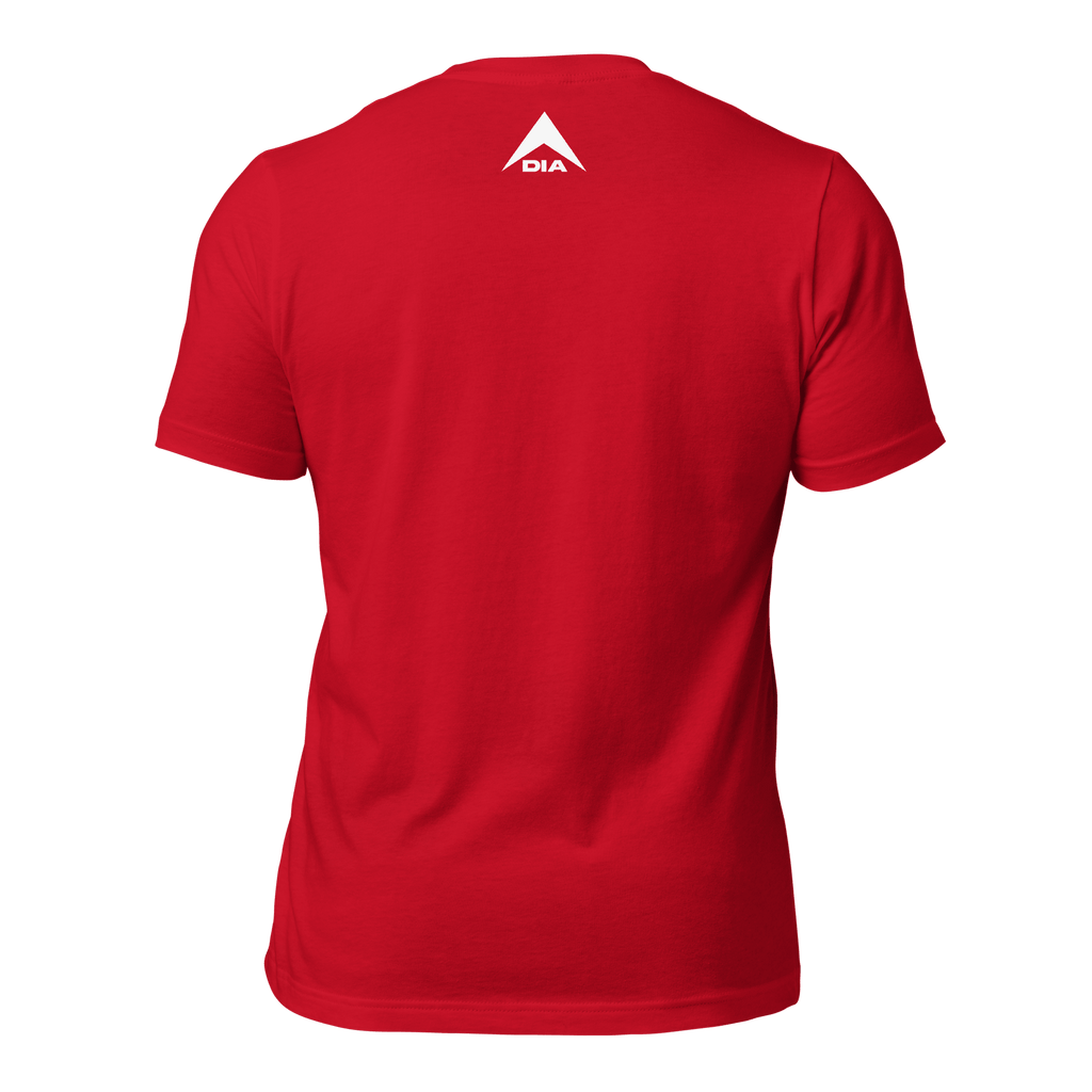 Red t-shirt, back view, featuring a small white DIA logo centered below the collar.