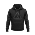 Black hoodie shown from a front-facing angle, featuring a large, tonal grey DIA logo centered on the chest. A dark, subtle American flag graphic is visible on the right sleeve. The garment includes a front kangaroo pocket and matching black drawstrings.