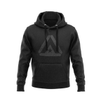 Black hoodie shown from a front-facing angle, featuring a large, tonal grey DIA logo centered on the chest. A dark, subtle American flag graphic is visible on the right sleeve. The garment includes a front kangaroo pocket and matching black drawstrings.