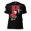 Black t-shirt with "THERE" text, a red and white map of Afghanistan with soldier silhouette, and US flag on the sleeve.