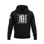 Black hoodie with a white "THERE" graphic, "THANK YOU FOR SERVING OVER THERE" and "BUT NOW WE NEED YOU BACK HERE".