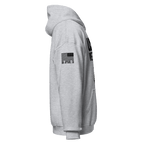 Sport gray hoodie, lateral view, showing a black American flag graphic and "DIA Apparel Co." text on the sleeve.
