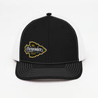 Black Pathfinder trucker cap with a white mesh back and an arrowhead patch on the front left.