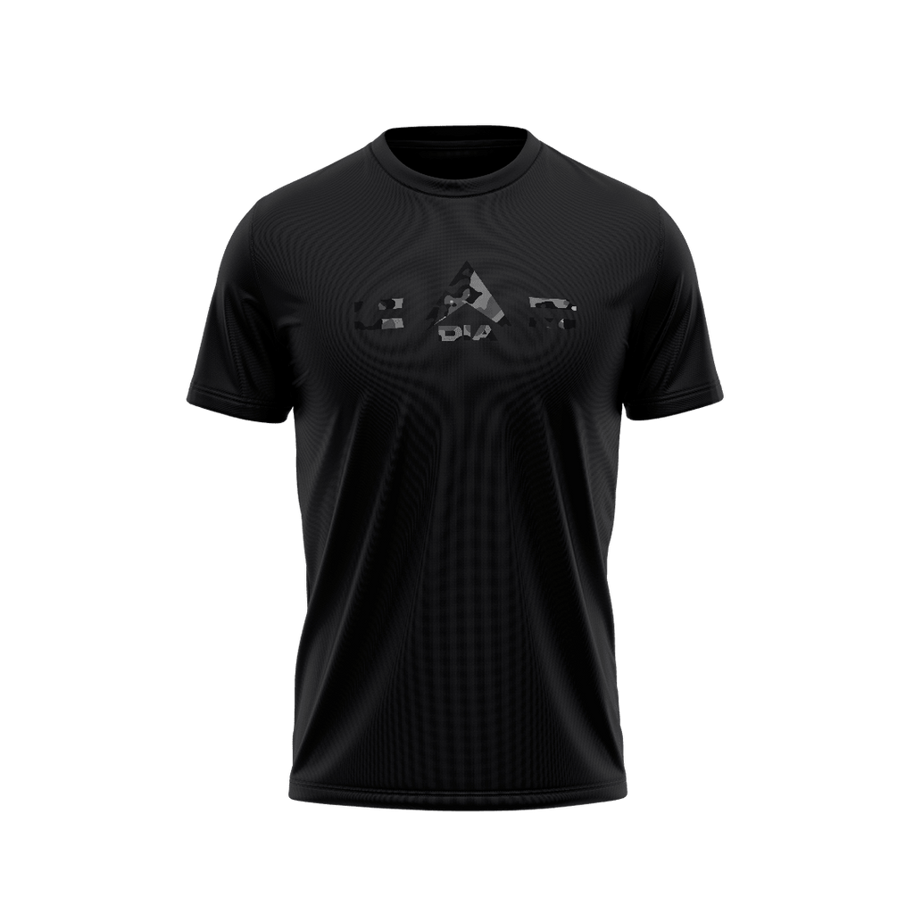 Black t-shirt featuring a tonal black DIA logo graphic on the chest.