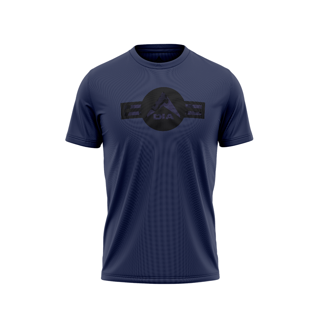 Navy blue t-shirt featuring a tonal black DIA logo graphic on the chest.