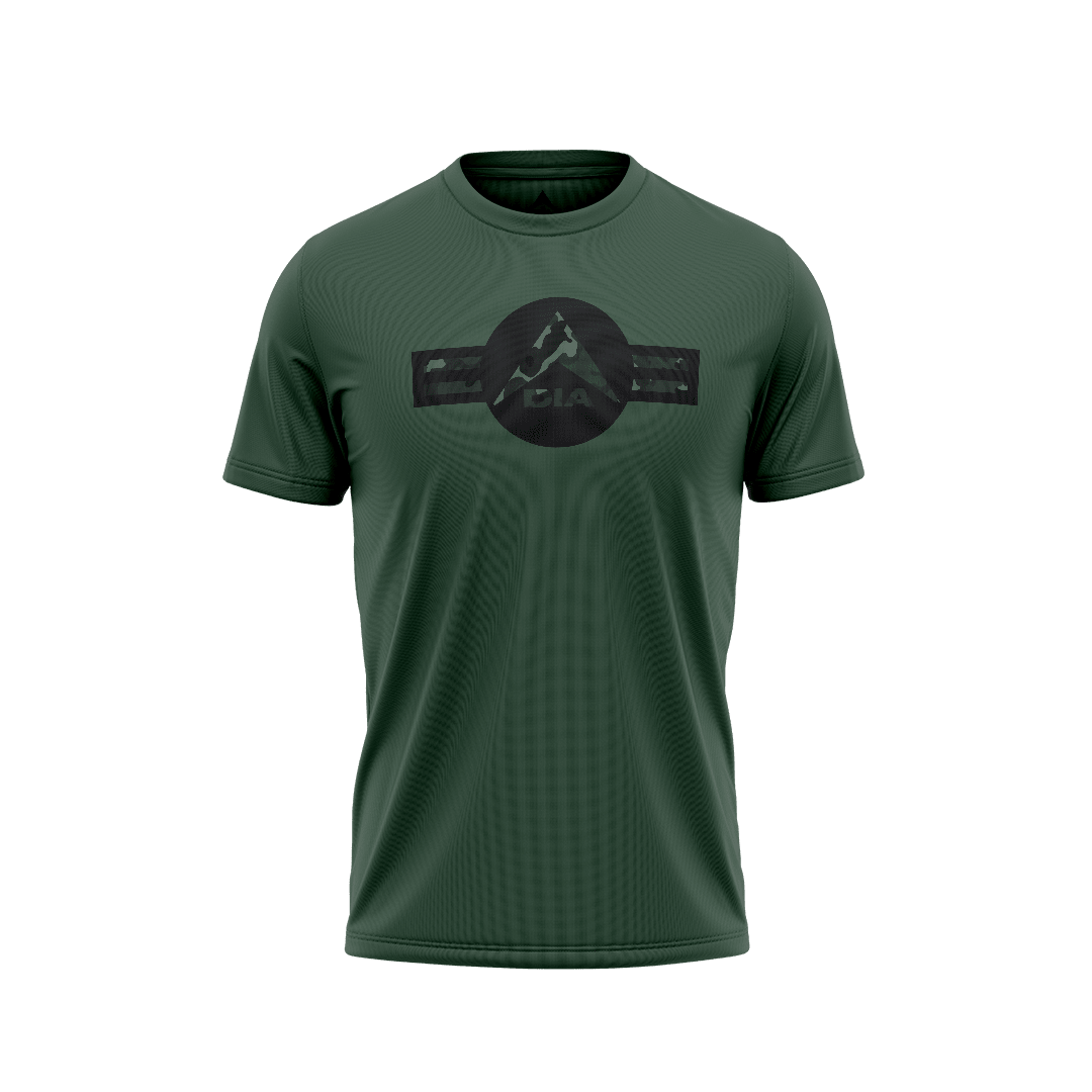 Army green t-shirt featuring a tonal black DIA logo graphic on the chest.